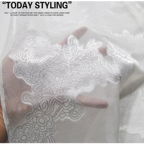 Silk Georgette Chiffon Fabric Dress Large Wide White Plaid Cut Flower Gauze clothing DIY Sewing