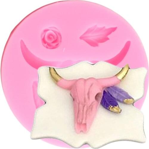 Bull Head Silicone Molds Feathers Flower Fondant Mold Baby Birthday Cake Decorating Tools Candy Clay Chocolate Gumpaste Moulds