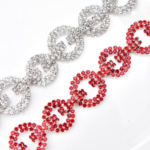 1yard/Lot Glass Rhinestone Chain 2.2cm Width Round Trim Clear Crystal Red Color Strass Wedding Dress Decoration DIY Accessories
