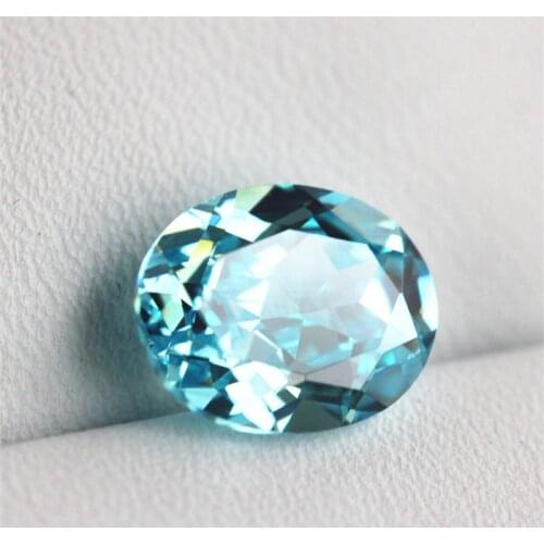Light oval shape brilliant cut created aquamarine stone beads faceted gemstones for jewelry DIY sky-blue gemstone loose brazil