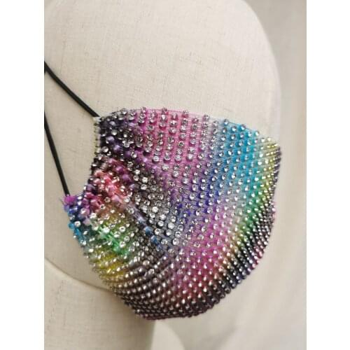 Good Quality Diamond Rhinestone Decoration Mask Women Elastic Hollow Night Club Mesh Net Veil Decoration Mask Acrylic Jewlery