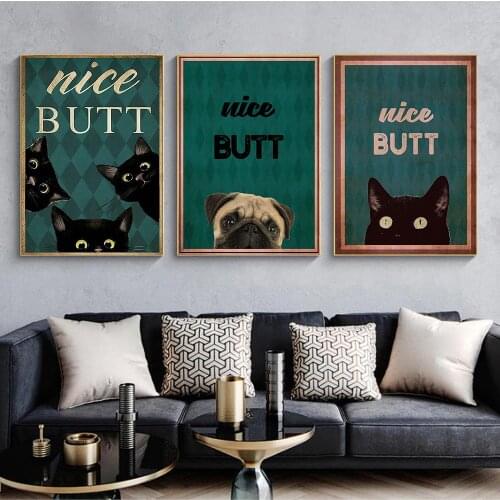 Mental Black Cat Poster Nice Butt Art Print Vintage Animal Dog Funny Bathroom Canvas Painting Home Decoration Decor