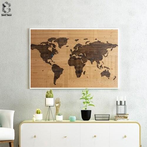 Vintage Wall Art Single Pieces World Map Wooden Background Canvas Print Picture Living Room Home Decor Poster Painting