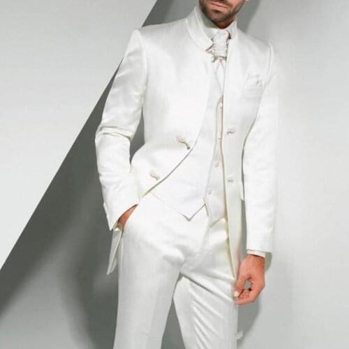 Vintage Long White Long Wedding Tuxedos for Groom 2018 Three Piece Custom Made Formal Men Suits (Jacket + Pants + Vest) terno