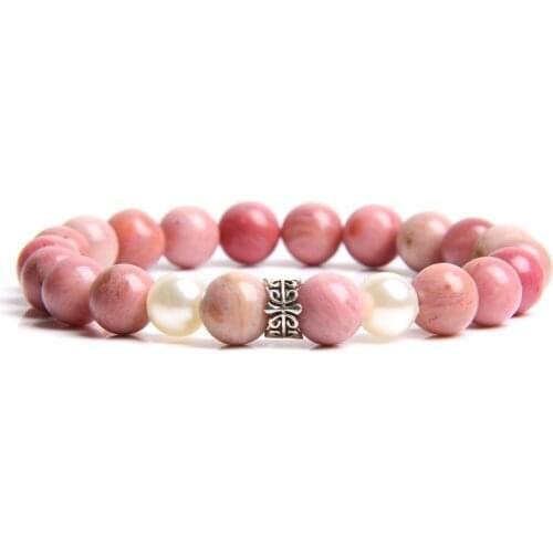 Women Natural Stone Rhodochrosite Beads Bracelet with Pearl Charm Bracelet Bangle for Female Girl Jewelry Gift Dropshipping