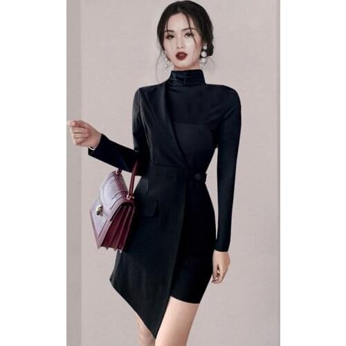 Solid Color Slim Stand Collar Long Sleeve Dress Female 2021 Spring New Women Casual Bodycon Dress Womens Clothing