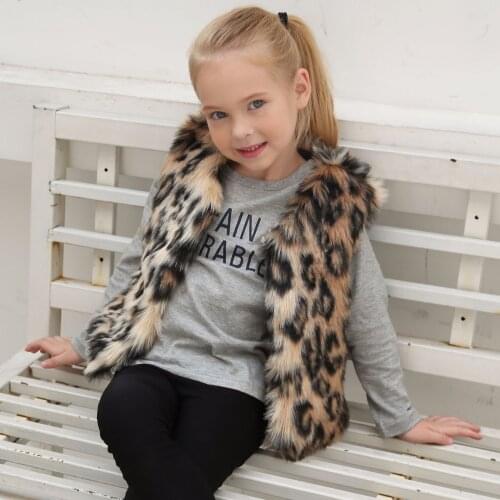 1-9Yrs Winter Children Girls Leopard Vest Faux Fur Coat Vest Baby Girls Waistcoat Kids Warm Autumn Outerwear Clothing