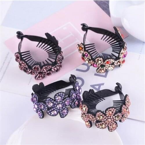 1PCS Rhinestone Flower Hairpins Women Hair Clips Openwork Elegant Flowers Elegant Crystal Twist Round Barrette Hair Accessories