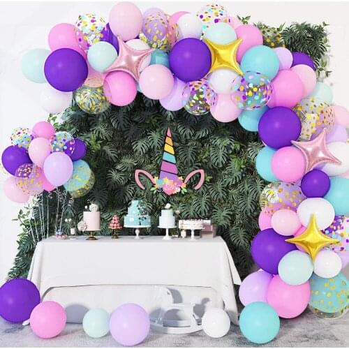 134pcs/lot rainbow Macaron Balloons Arch pink purple Balloons Garland Kit Gold Confetti blue Latex Balloons Wedding Baby Shower