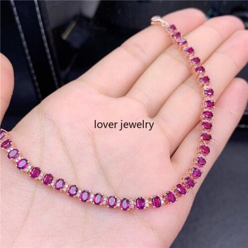 19cm Natural Mozambique Garnet 3x4mm Faceted Oval Gemstone S925 Sterling Silver Chain Bracelet