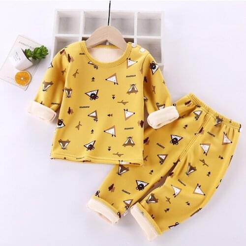 2pcs/set Cute Kids Sleepwear Winter Children Cotton Pyjamas Kids Girls Boys Cartoon Thick Pajamas Warm Infantil Pijama
