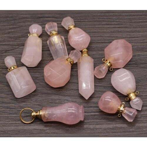 2021 New Style Hot Sale Natural Stone Perfume Bottle Pendant Irregular Rose Quartz For Jewelry Making DIY Necklace Accessory