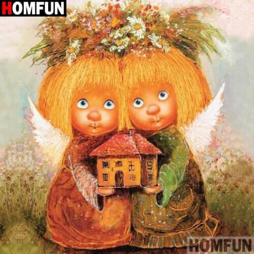 HOMFUN DIY Diamond Painting "Girl angel flower"Full Drill Square Round Diamond Embroidery 5D Cross Stitch Decoration Home A27390