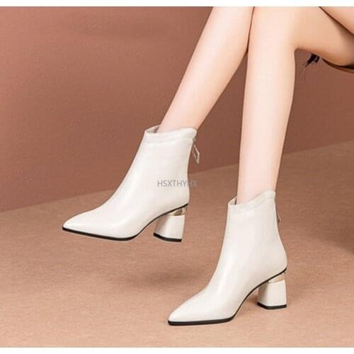 White High-heeled Short Boots Womens Autumn and Winter Pointed Toe Womens Boots 2021 New Thin Boots Wild Martn Boots