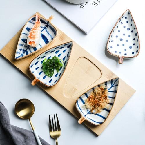 Japanese Leaf Shape Ceramic Multi-grid Dried Fruit Dish Sushi Snack Plate Home Deco