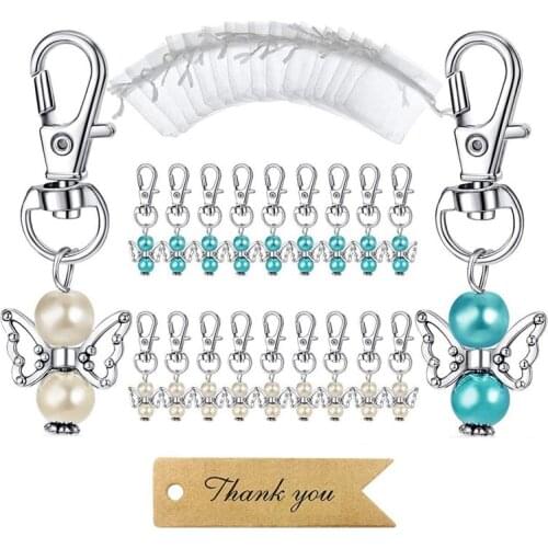 Angel Favor Keychains Plus Organza Bags Plus Thank You Kraft Tags,Guest Return Favors for Baby Shower,Bridal Shower