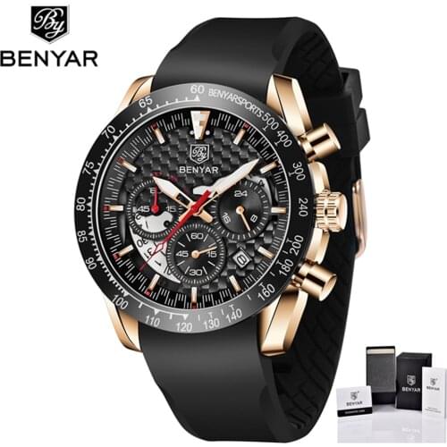 Benyar Design 2021 New Simple Fashion Mens Quartz Watch High Quality Rubber Tape Waterproof Night Light Watch Relogio Masculino