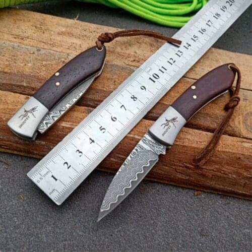 KESIWO Damascus folding knife pocket outdoor hunting survival tactical camping knives rescue wood handle gift tool EDC knife