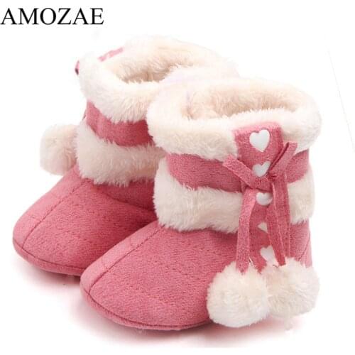 Baby Boots For 0-18M Newborn Infant Baby Girls Snow boots Winter Warm Baby Boys Solid Fur Ball Boots