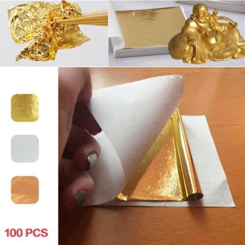 DIY Foil Leaf Paper Cake Decor 100 Sheets Shiny Gold Leaf for Gilding Funiture Lines Wall Crafts Handicrafts Gilding Decoration
