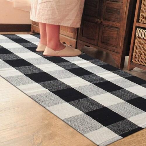 Cotton Plaid Floor Mat Door Mat Kitchen Bathroom Outdoor Porch Laundry Woven Carpet