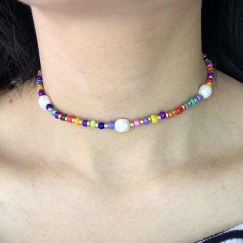 2019 Genuine Pearl Glass Beads Choker Muti-Color Beaded Jewelry Necklace Accessorries Cocktail Party Wearing Girlfriend Gift