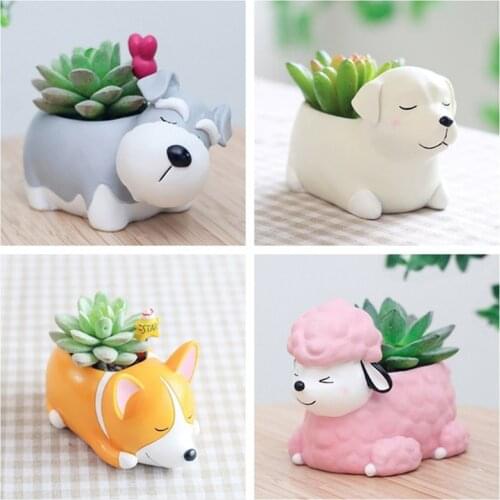Creative Flower Pot Cartoon Dog Planter Resin Plant Pots For Flowers Indoor Outdoor Desktop Macetas Home Garden