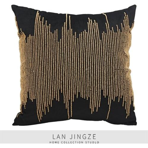 LAN JINGZE Gold Beaded Cushion Cover Home Decorative For Living Room Car Throw Pillow Case Soft Sofa Cushions 50cmx50cm