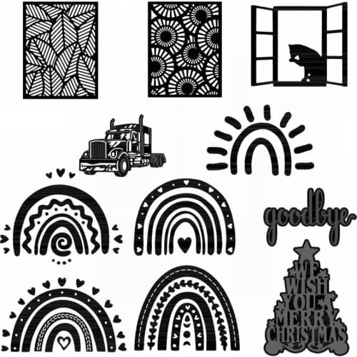 Metal Cutting Dies Colorful Rainbow Goodbye Christmas Sentiments Words Car Window Flower Doodle Cover Die Cut 2021 New