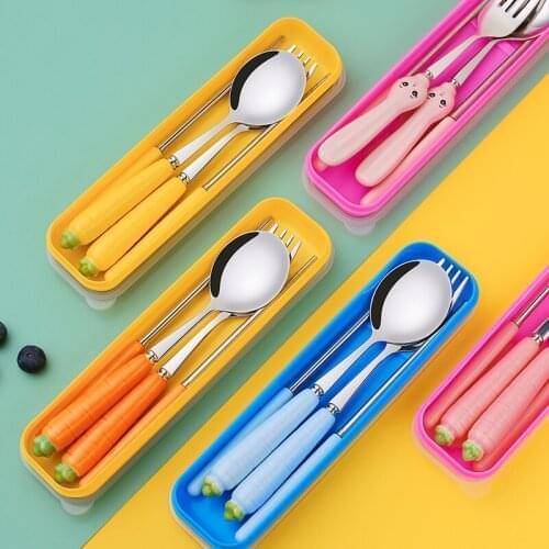 Cute Stainless steel Cutlery Full Dinnerware Set Tableware Chopsticks Forks and Spoons Cutlery Utensil Set Case Storage Portable