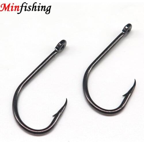 Minfishing 50 Pcs/Lot Very Sharp High Carbon Steel Barbed Hook with Sizes #6 - #5/0 Sea Fishing