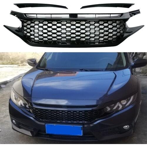 For CIVIC Bumper Grilles For CIVIC 10th Gen 2016 2017 2018 2019 Front Bumper Mesh Cover Front Grills Racing Grill
