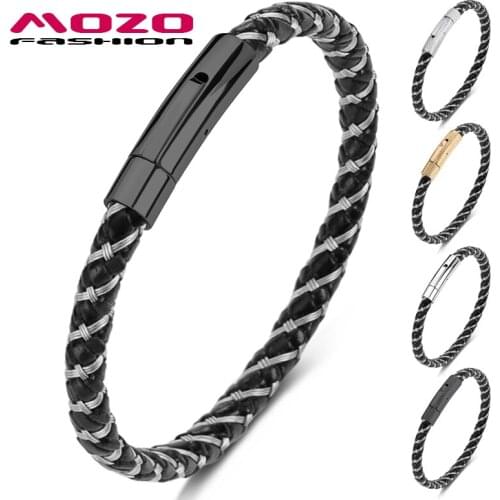 MOZO FASHION 2021 New Classic Women Charm Black Wire Rope Braided Bracelets Simple Style Men Wholesale Jewelry Gifts 9 Color 608