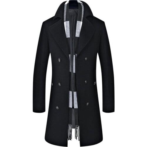 2020 Autumn Winter New Mens Long Trench Coat Men Wool Fashion Casual Double Breasted Slim Fit Windbreaker Jaket Brand Clothing