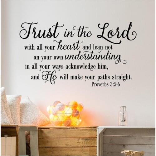 Trust in the Lord With All Your Heart Proverbs 3:5-6 Bible Verse Wall Sticker Bible Verse Jeseus God Wall Decal Vinyl Decor