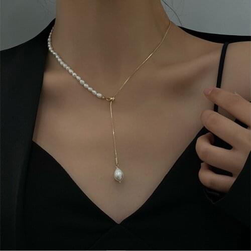 Irregular Natural Freshwater Pearls Gold Plated Chain Necklace Korean Fashion Statement Simple Clavicle Necklace Jewelry