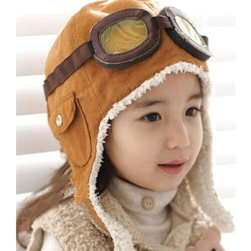 New childrens autumn winter plus velvet cartoon fashion aviator hat warm cute funny boy girl head protector hat accessories