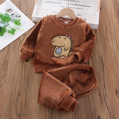 0-6 years Winter Baby Boy Clothing set 2020 New Casual Fashion cartoon solid Velvet indoor Kid Children baby boy clothing
