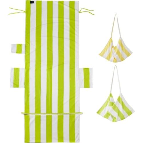 Stripe Beach Chaise Lounge Chair Cover with Strap Side Pockets No Sliding Microfiber Bath Towel for Sun Lounger Pool Garden