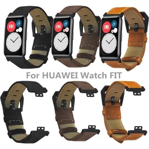 For Huawei Watch FIT Leather Strap High Quality Replacement Watchbands Coffe/Brown/Black Leather Adjustable Wrist Strap Band