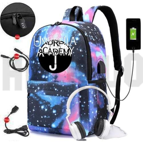 The Umbrella Academy Backpack Canvas Backpack Men Zipper USB Charging Anti-theft Anime Bag School Bags for Teenage Girls Bookbag