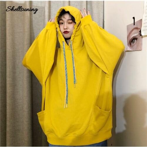 Shellsuning Solid Color Loose Quality Long Sleeve Female Sweatshirts Hoodies Harajuku Oversized Korean Version Pullovers