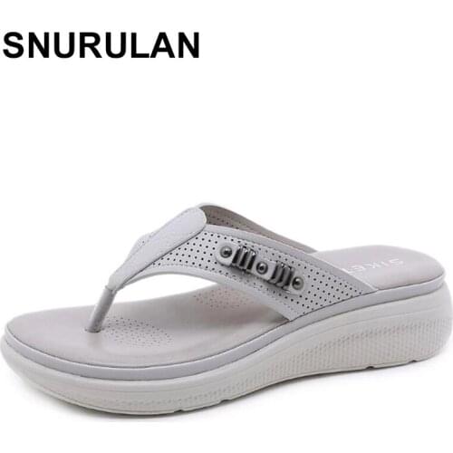 SNURULANNew Metal Decoration Women Slippers Hollow Out Female Flip Flop Sandal Wedge Platform Shoes Sandalia Feminina Large Size