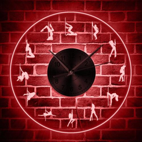 Pole Dancer Luminous Wall Clock Pole Dancing Modern Silent Movement LED Clock Dancer Gift Steal Tube Dancing Wall Art Deco Light