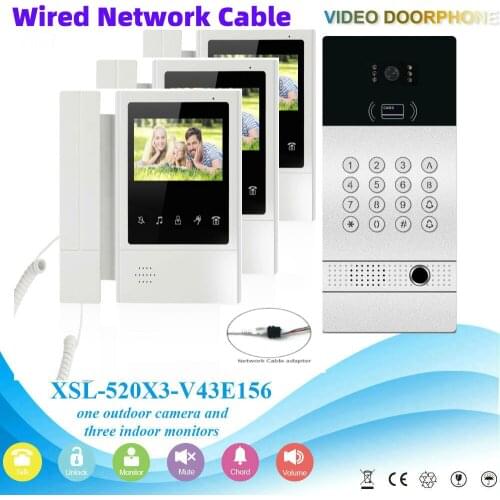 Fingerprint Password RFID Unlock Video Intercom 4.3 Inch Monitor 100M Network Cable Video Doorbell Intercom Home Security KIT