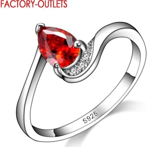 High Quality 925 Color Rings For Women With Created Garnet Vintage Wedding Gifts Red Rhinestone Bague Bijoux Femme