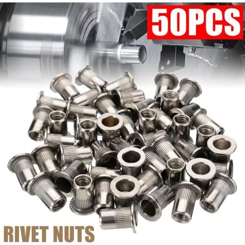 50pcs M6 Thread 304 Stainless Steel Flat Head Rivet Nut Rivnut Insert Nutsert Cap Rivet Nut Riveting Solid
