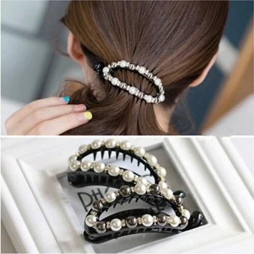 New Fashion Crab Hair Hair Claws Imitation Pearl Lady Headwear Accessories for Women Hairpins Plastic Elastic Barrette Hot