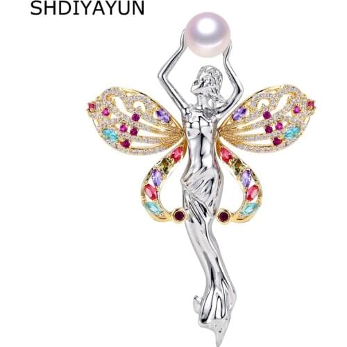 SHDIYAYUN 2019 New Pearl Brooch For Women Angel Brooches Pins Natural Freshwater Pearl Fine Jewelry Accessories Dropshipping