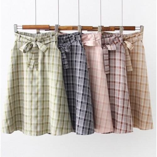 2019 Summer Skirt New Style With High Waist Skirt Was Thin A Word Skirt Small Fresh Plaid Over The Knee Long Skirt Women